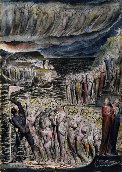 De Vestibule van de Hel en Zielen die zich Verzamelen om de Acheron over te steken door William Blake